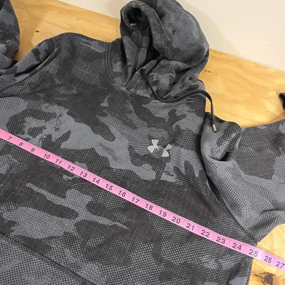 Under Armour ColdGear Hoodie Mens XXL Fitted Black Gray Camo Pullover 1311238